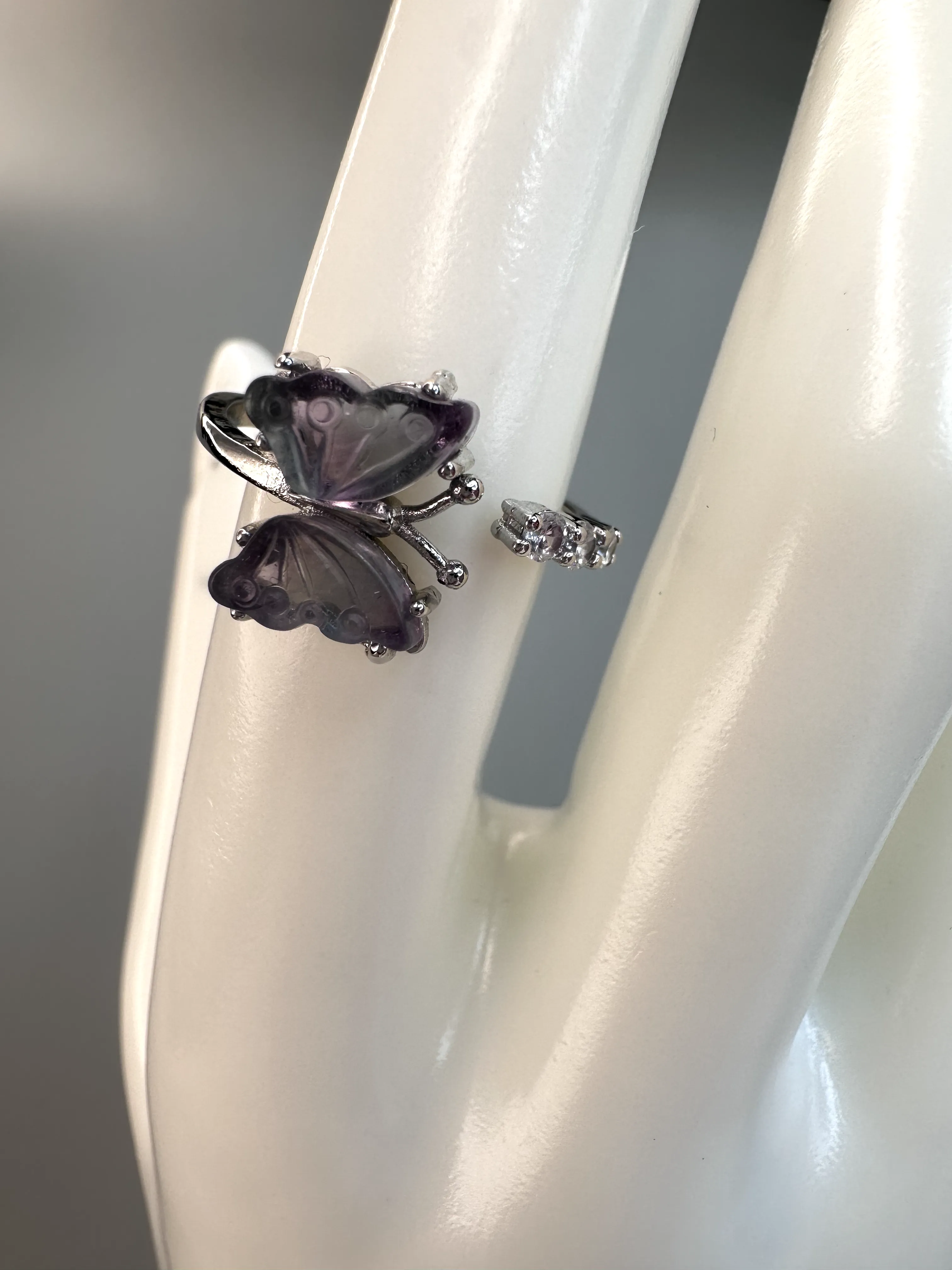 Fluorite Butterfly Ring | Adjustable | Silver Plated