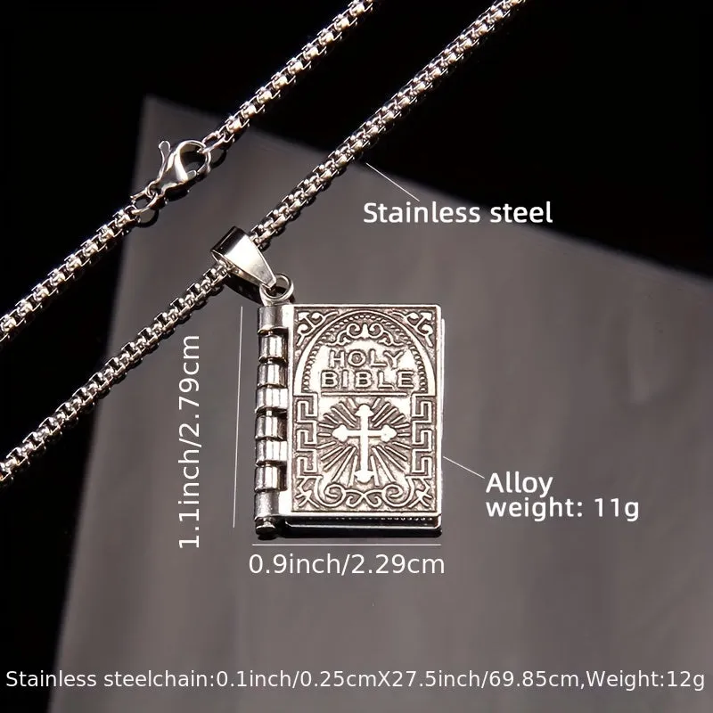 Foldable Bible Cross Pendant Hip Hop Long Book Necklace