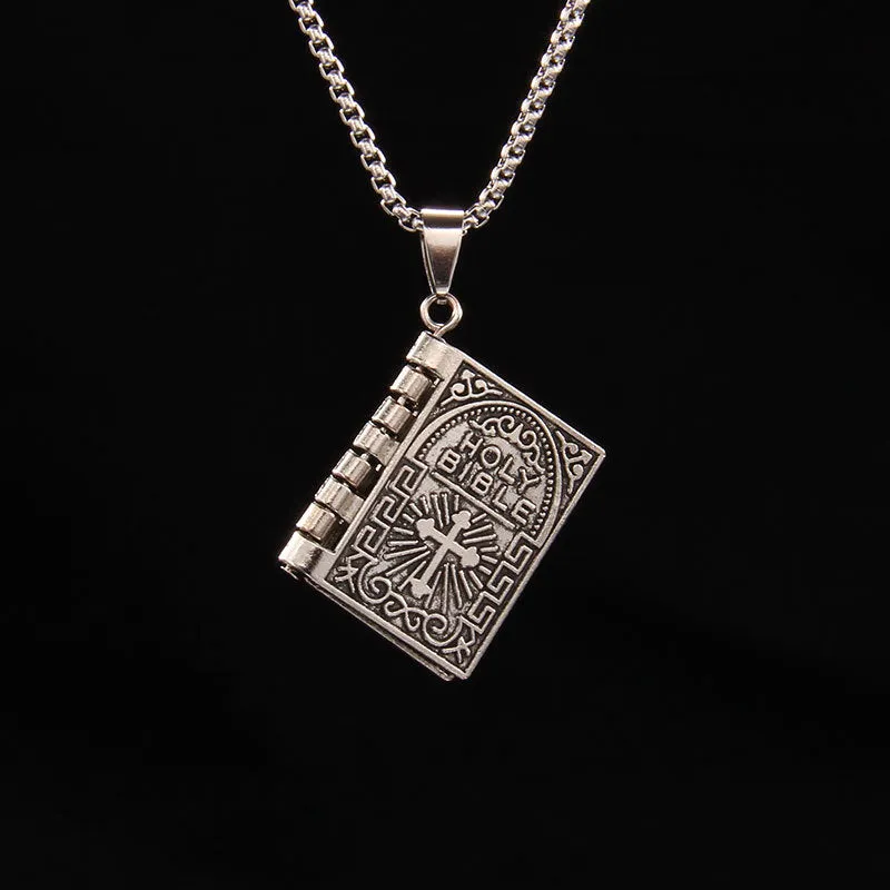 Foldable Bible Cross Pendant Hip Hop Long Book Necklace