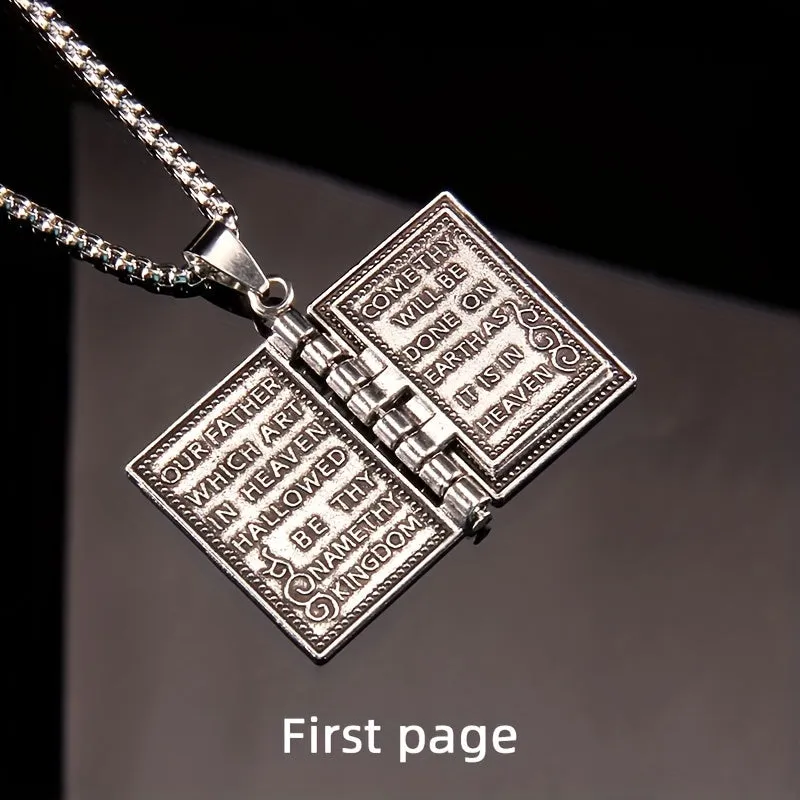 Foldable Bible Cross Pendant Hip Hop Long Book Necklace