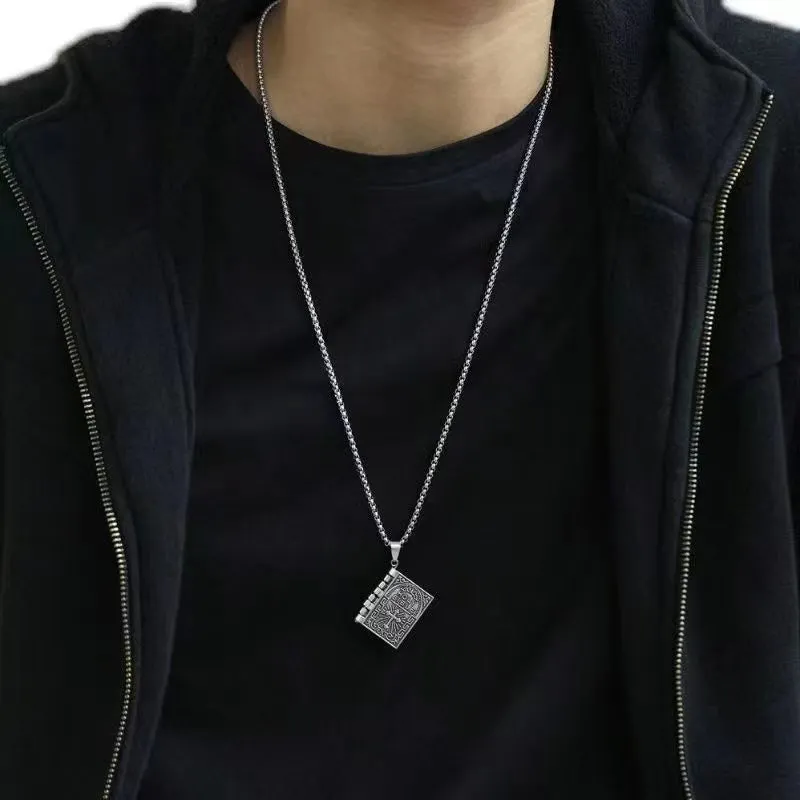 Foldable Bible Cross Pendant Hip Hop Long Book Necklace