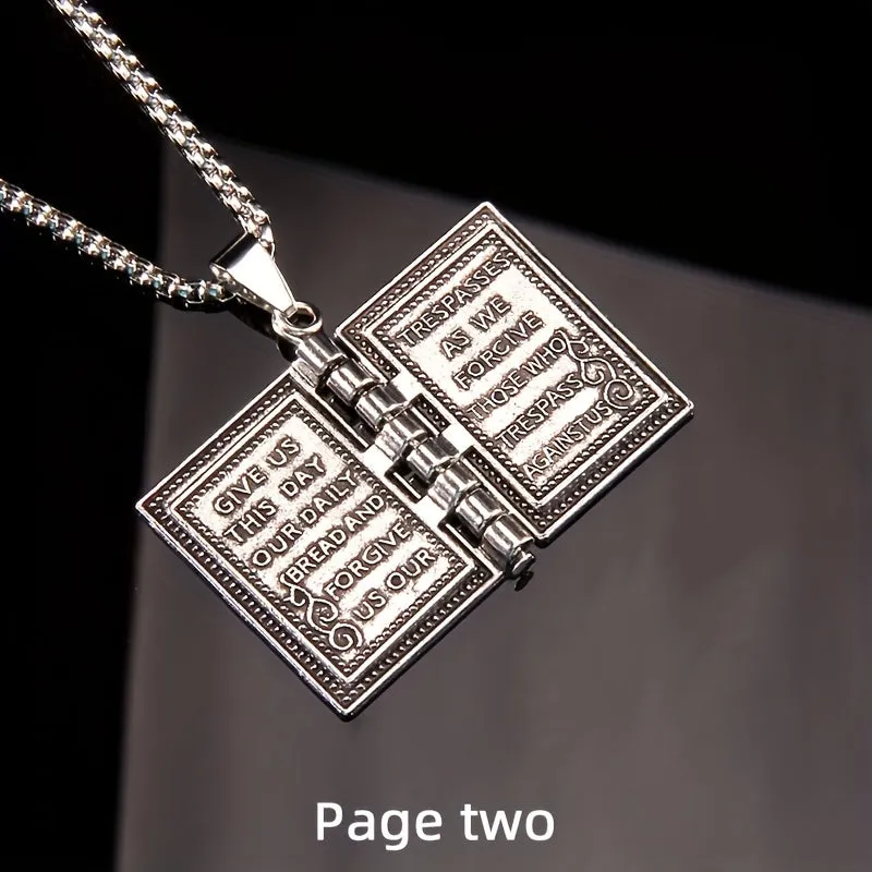 Foldable Bible Cross Pendant Hip Hop Long Book Necklace