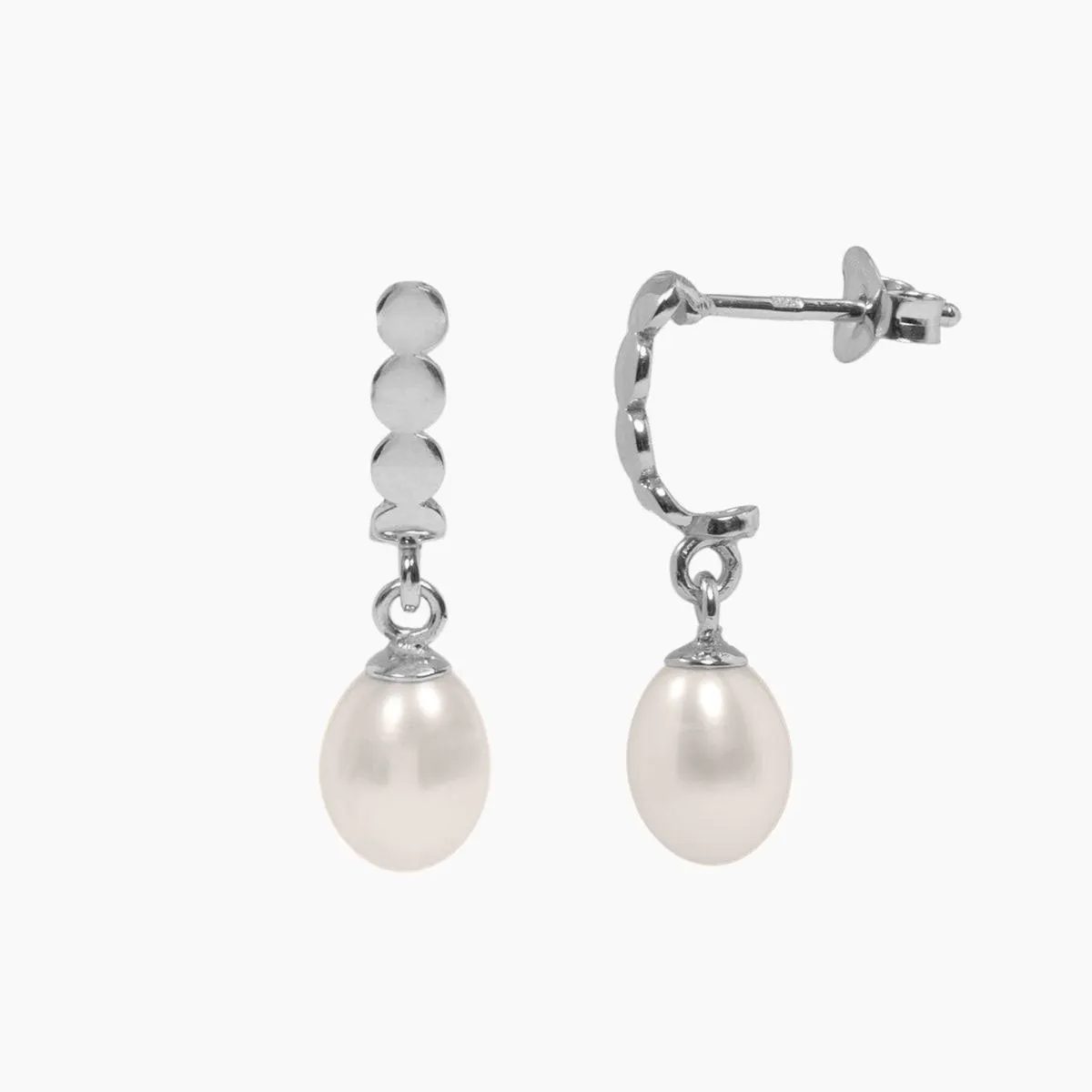 Freshwater Pearl Half Hoop Earrings (Silver)
