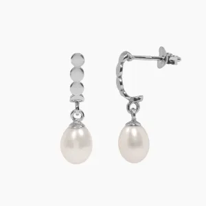 Freshwater Pearl Half Hoop Earrings (Silver)