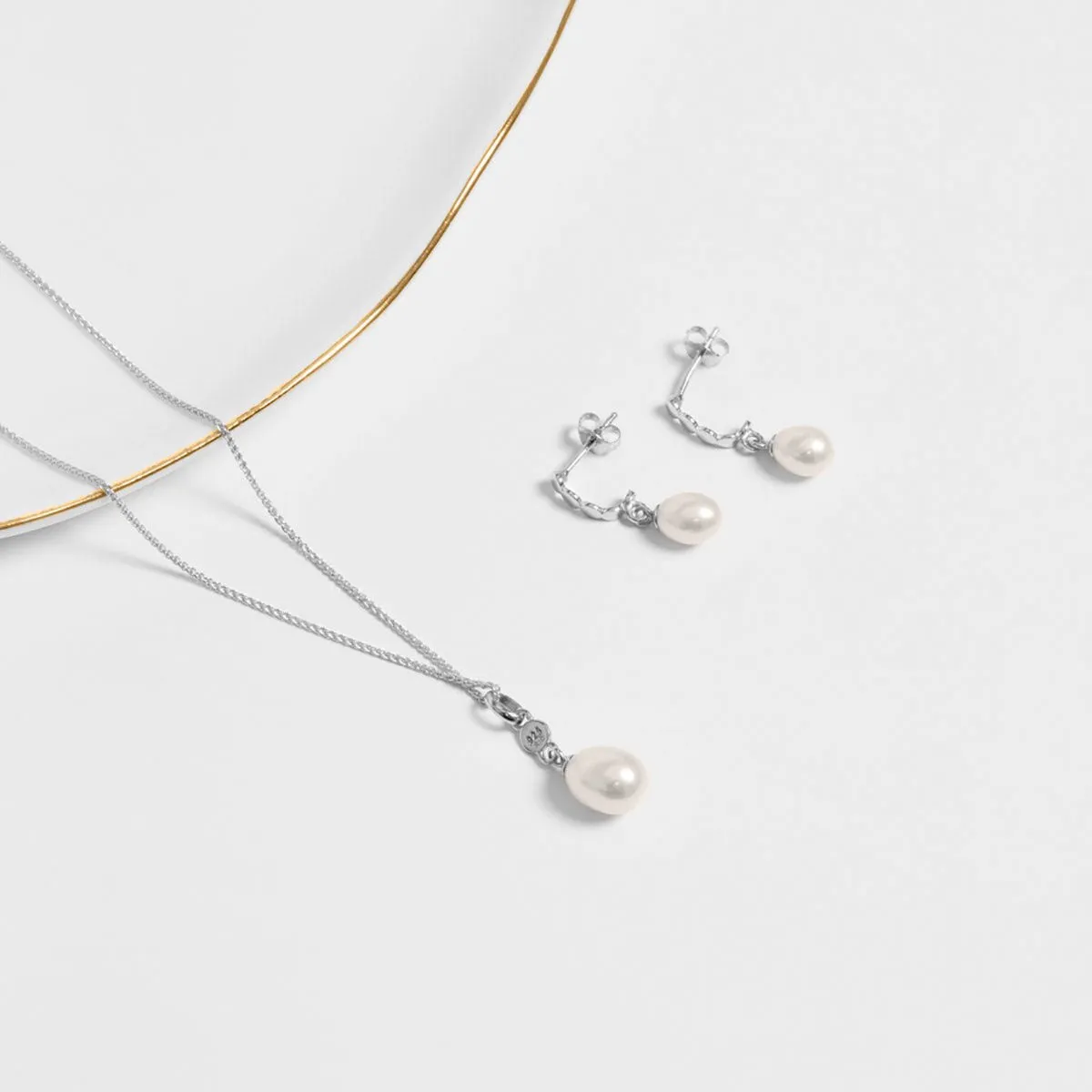 Freshwater Pearl Half Hoop Earrings (Silver)