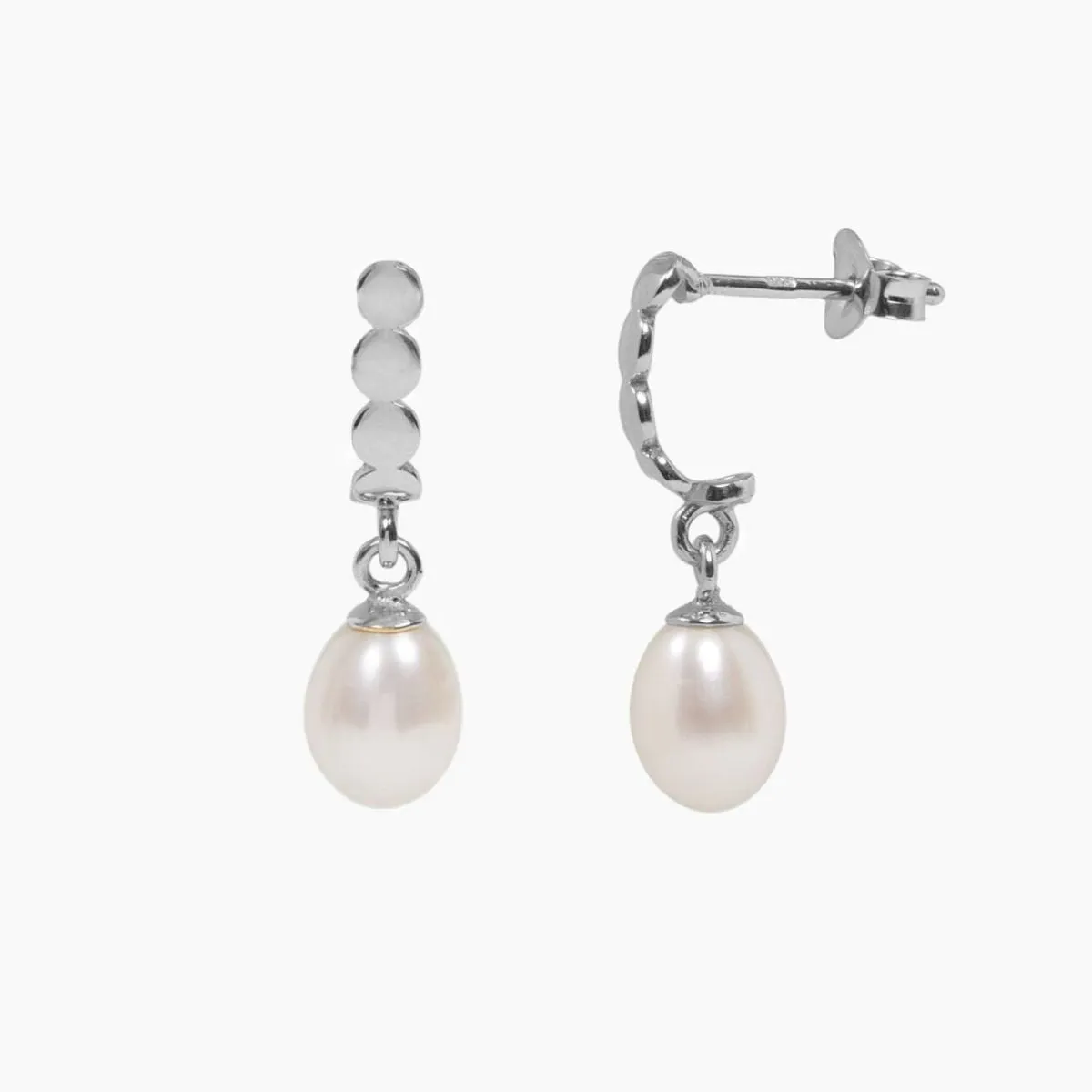 Freshwater Pearl Half Hoop Earrings (Silver)