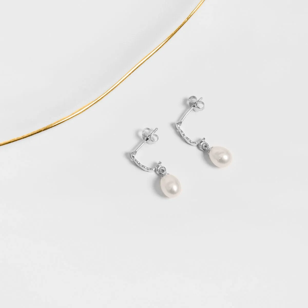 Freshwater Pearl Half Hoop Earrings (Silver)