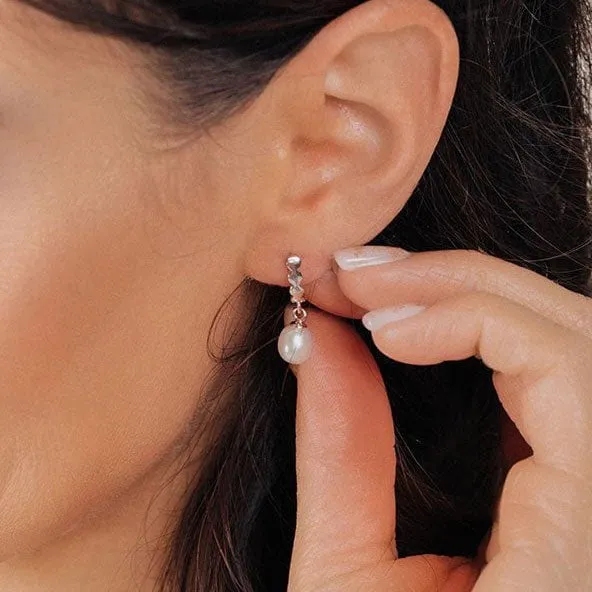 Freshwater Pearl Half Hoop Earrings (Silver)