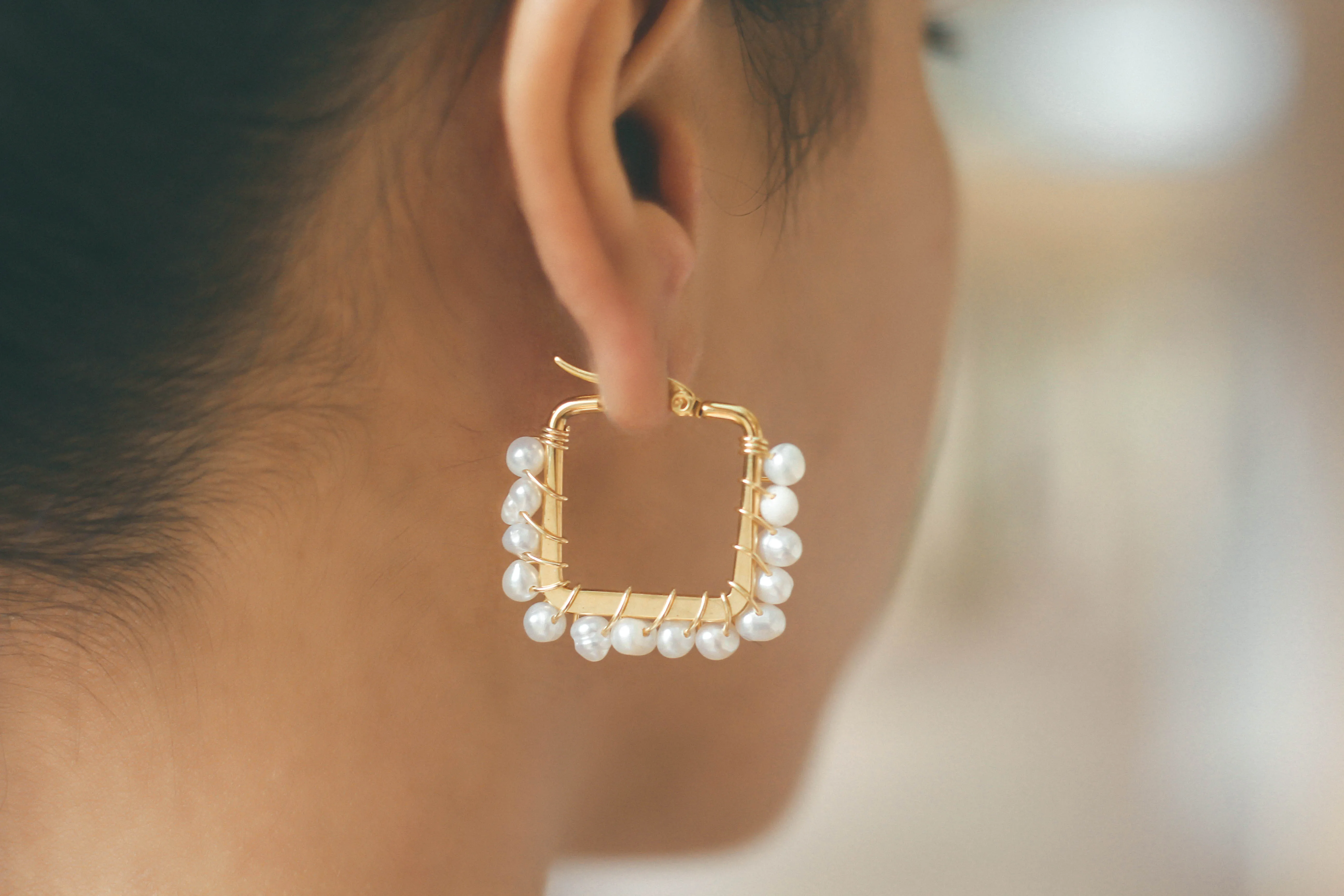 Freshwater Pearls Squared Earrings