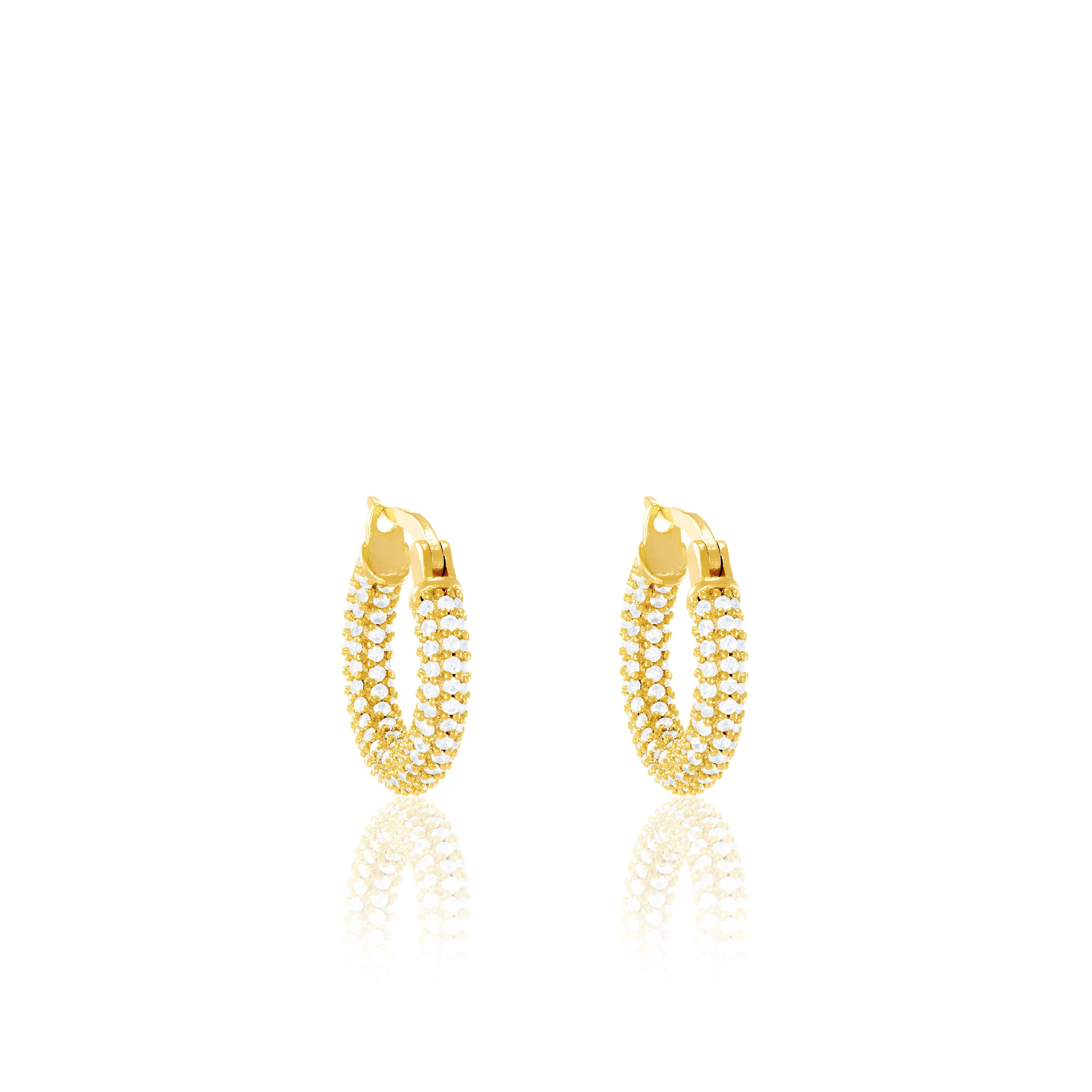 Full Pave CZ Eternity Hoop Earrings - Gold White - Small