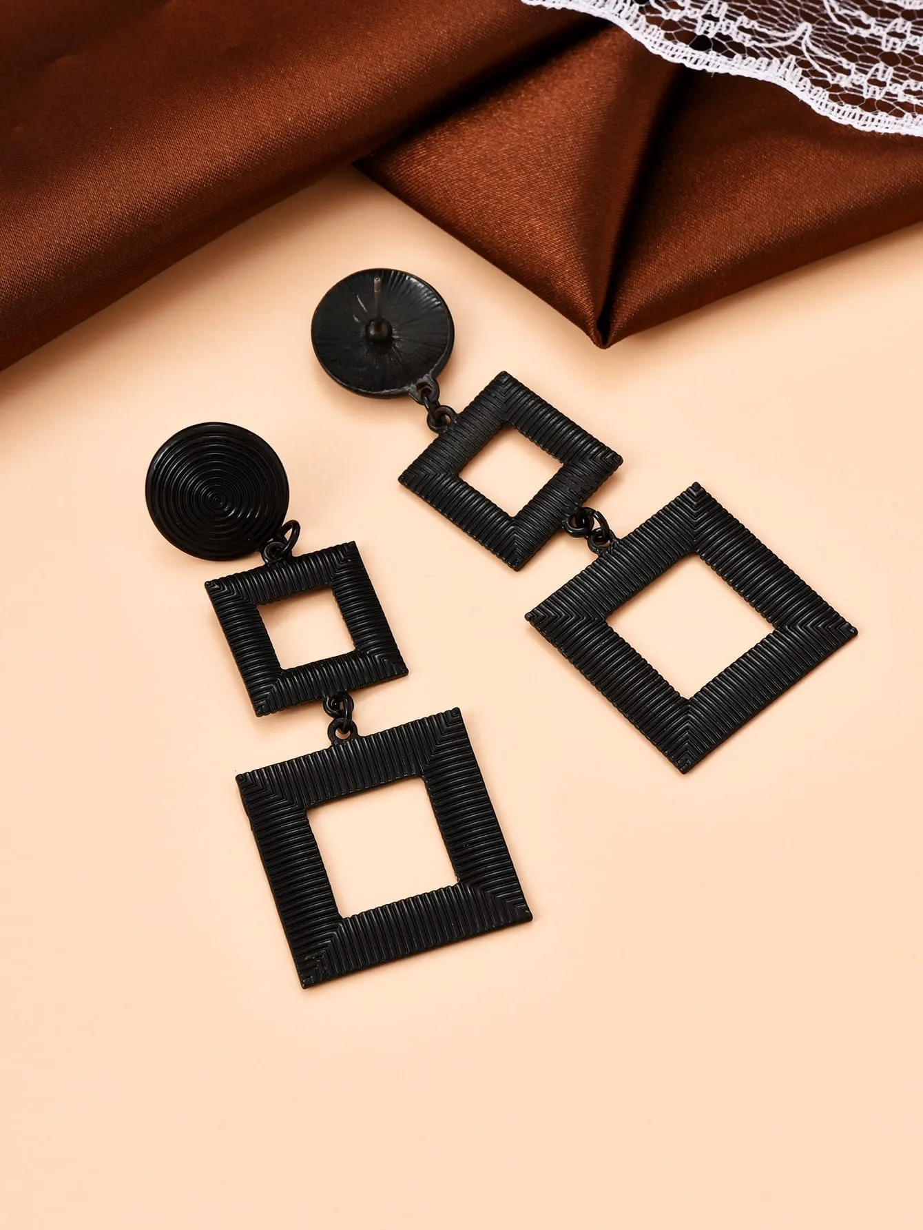 Geometric Square Earrings - Black