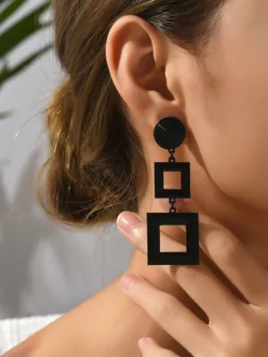 Geometric Square Earrings - Black