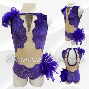 Girls Size 10 - Purple and Silver Glitter Velvet Tap or Jazz Dance Costume - In Stock