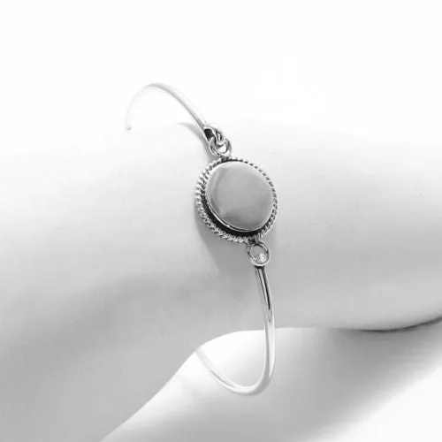 Glamorous Sterling Silver Engravable Round Rope Edge Plate Bangle Bracelet - 7 Inch