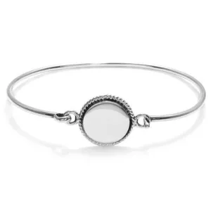 Glamorous Sterling Silver Engravable Round Rope Edge Plate Bangle Bracelet - 7 Inch