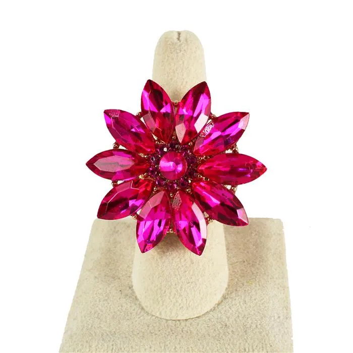 Glass Crystal Flower Stretch Ring