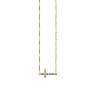 Gold & Pavé Diamond Small Sideways Cross Necklace