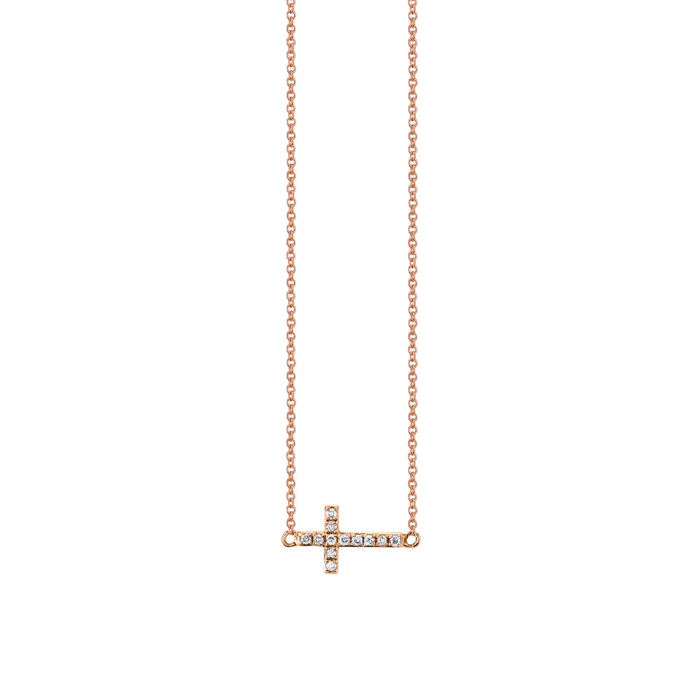 Gold & Pavé Diamond Small Sideways Cross Necklace