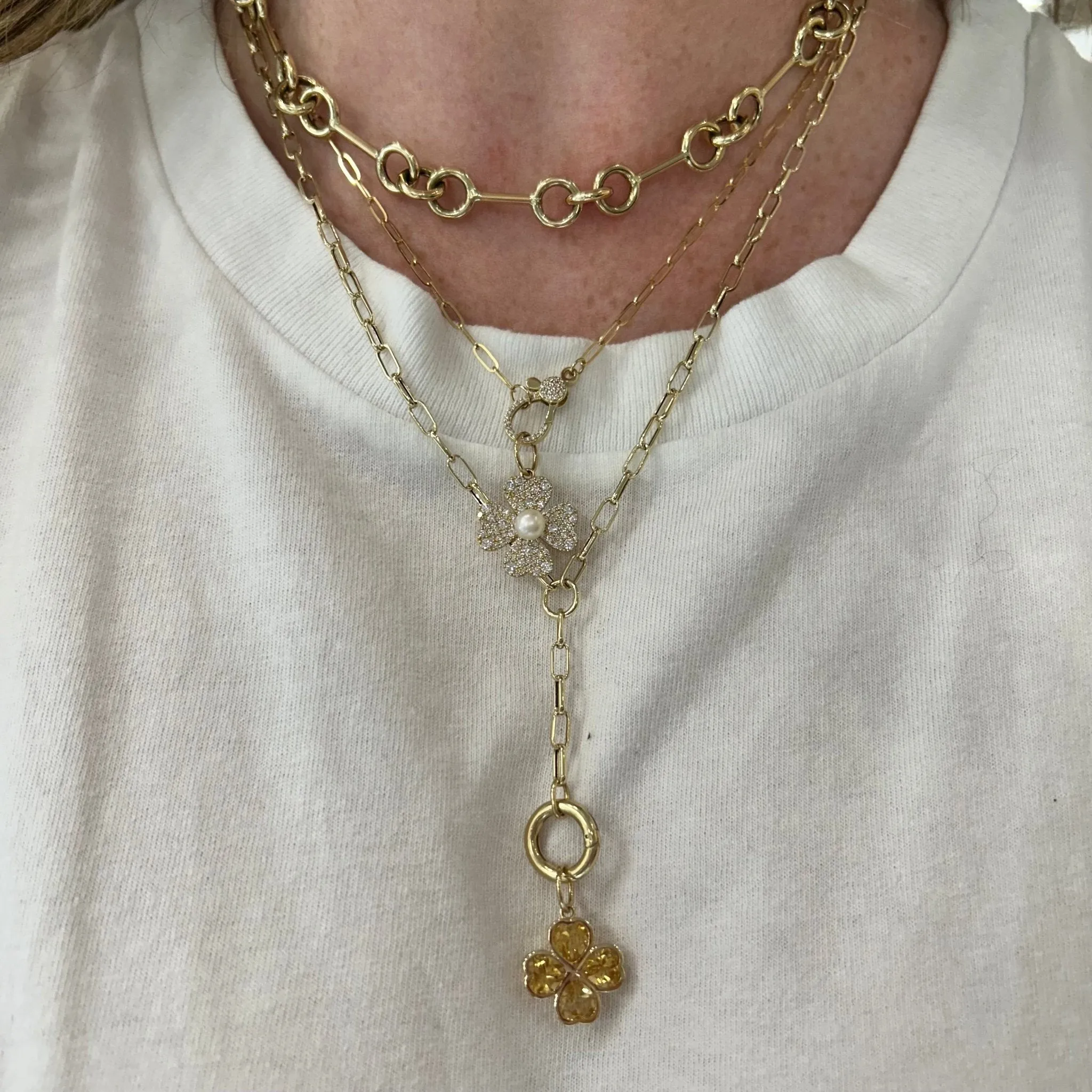 Gold Bar Triple Round Chain Necklace