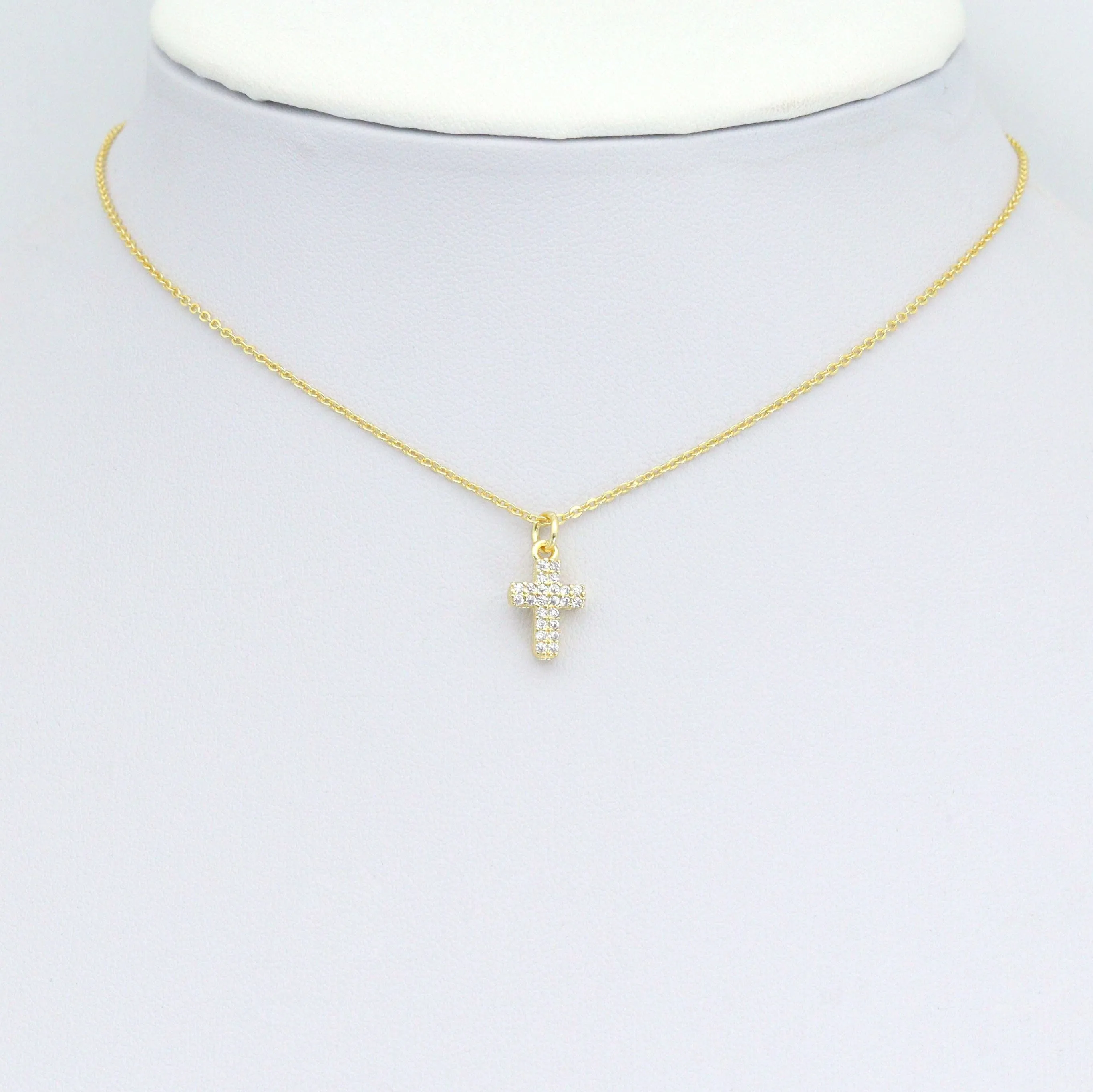 Gold Clear CZ Cross Charm Pendant, Sku#LK1106