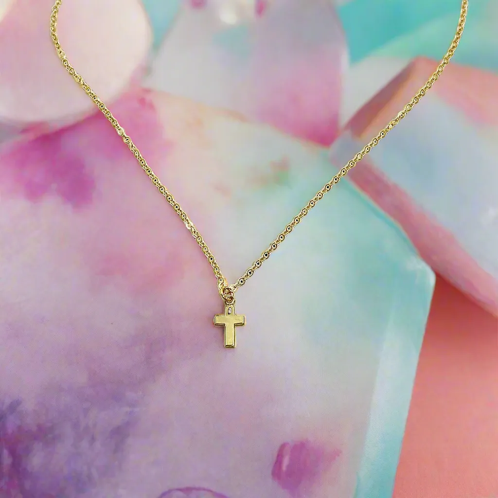 Gold Cross Charm Necklace - 14K Gold