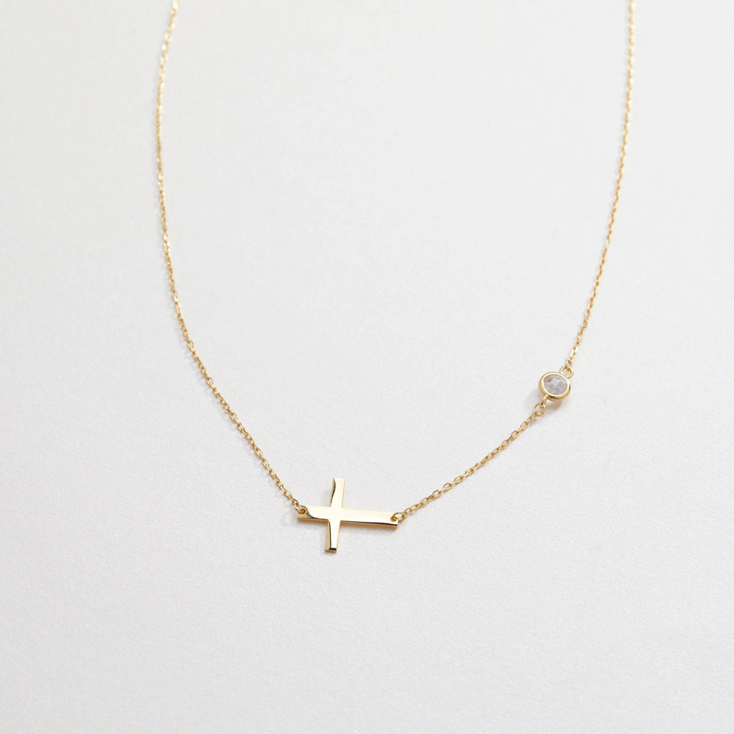 Gold Cross Necklace with Cz Diamond - 18K Gold Vermeil