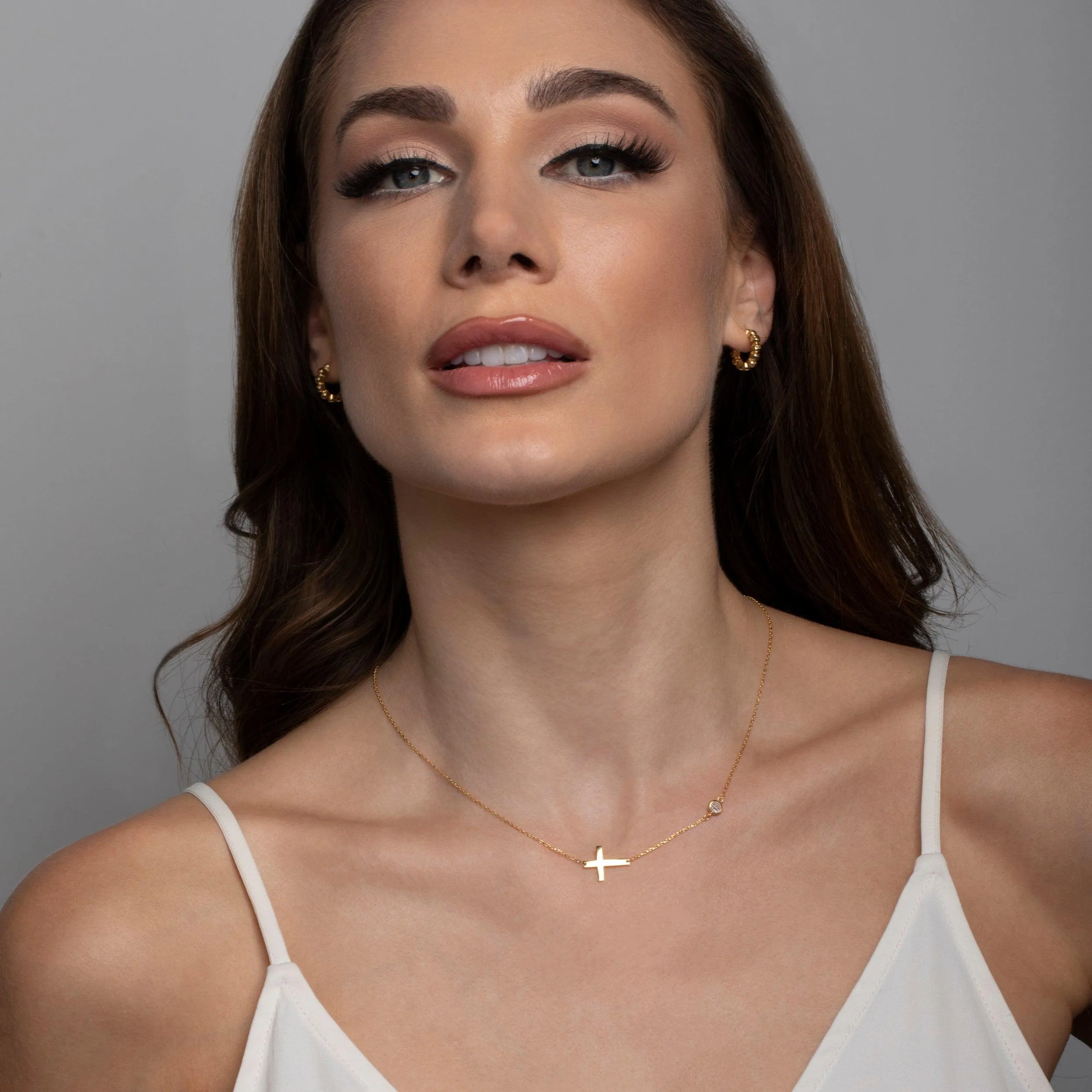 Gold Cross Necklace with Cz Diamond - 18K Gold Vermeil