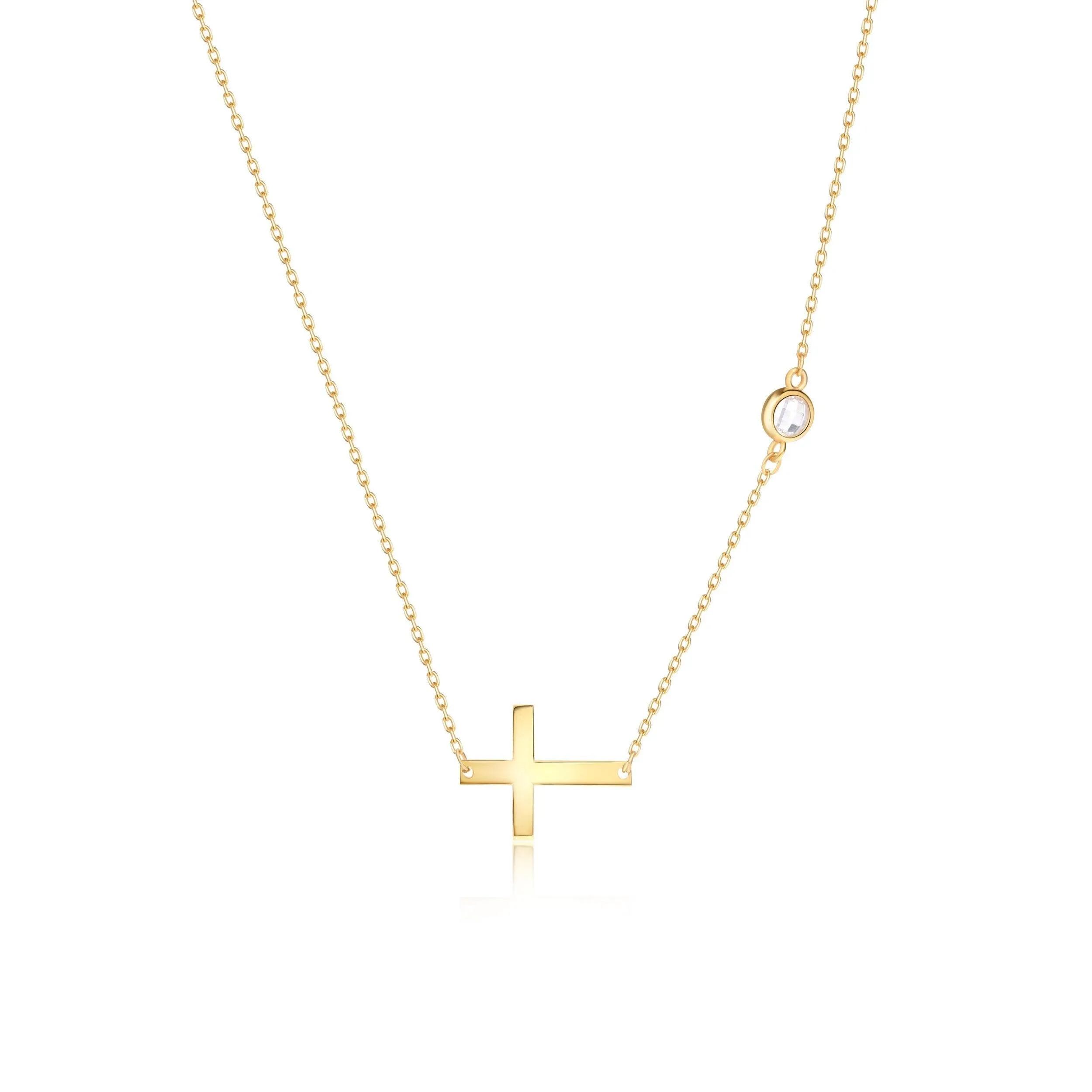 Gold Cross Necklace with Cz Diamond - 18K Gold Vermeil