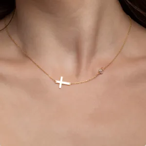 Gold Cross Necklace with Cz Diamond - 18K Gold Vermeil