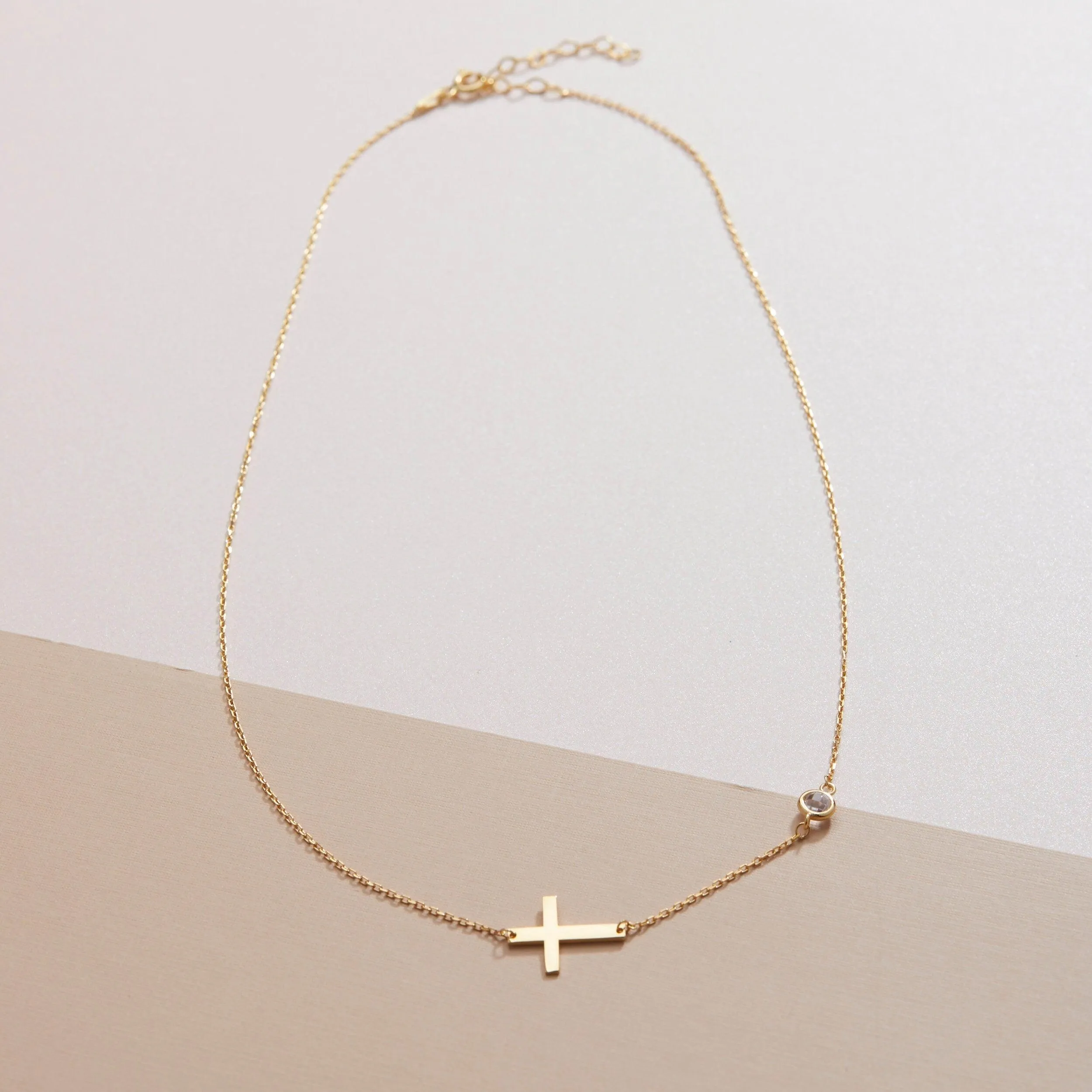 Gold Cross Necklace with Cz Diamond - 18K Gold Vermeil
