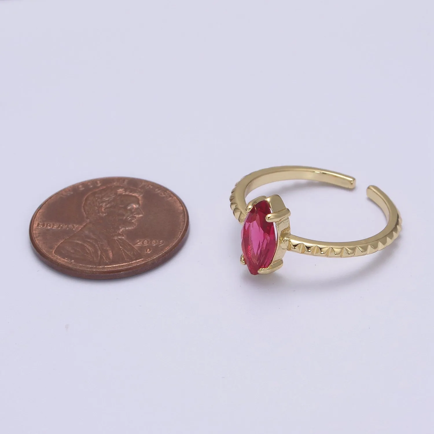Gold Eye Cut Blue Pink Green Clear Aqua CZ Dainty Cocktail Ring Open Adjustable U-244 ~ U-248