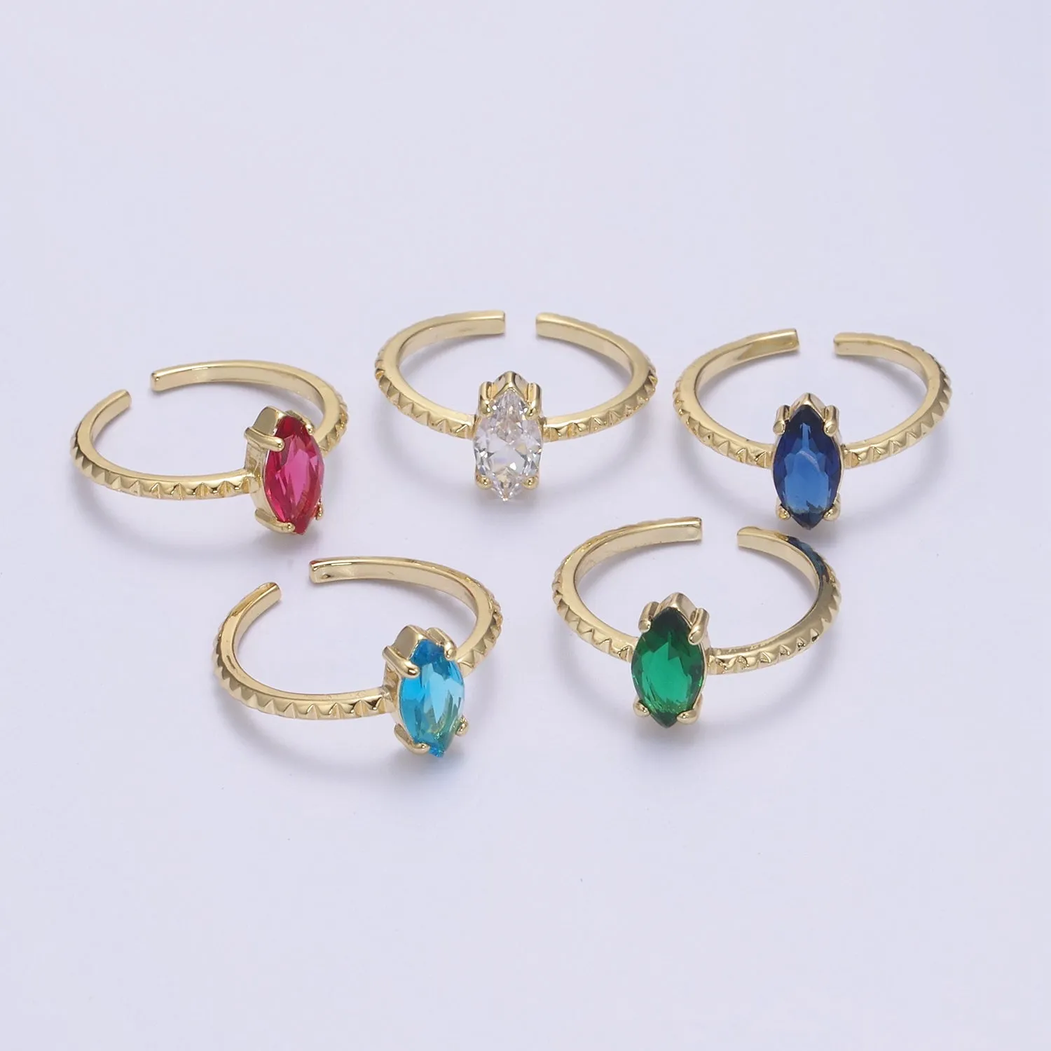 Gold Eye Cut Blue Pink Green Clear Aqua CZ Dainty Cocktail Ring Open Adjustable U-244 ~ U-248