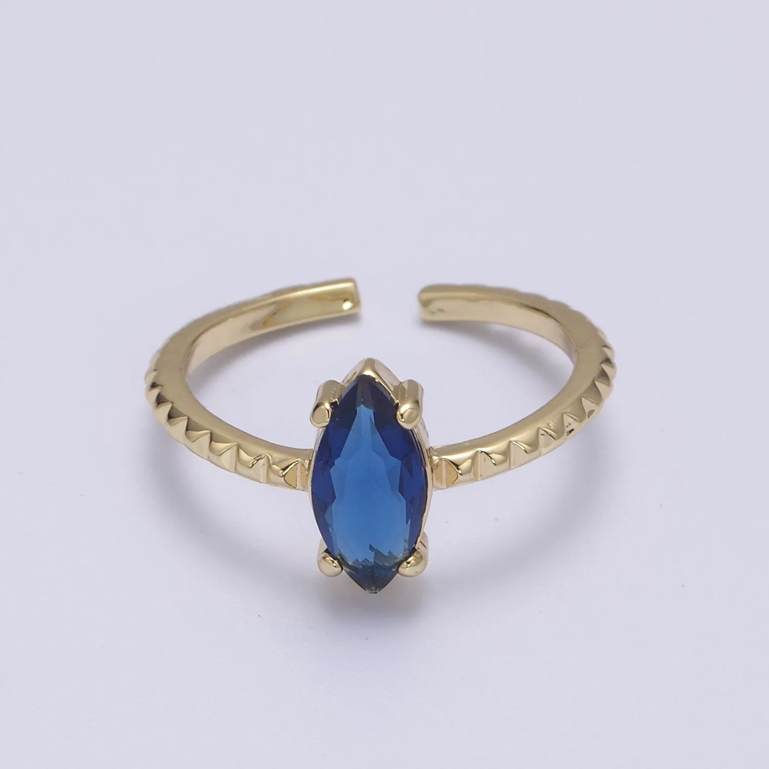 Gold Eye Cut Blue Pink Green Clear Aqua CZ Dainty Cocktail Ring Open Adjustable U-244 ~ U-248