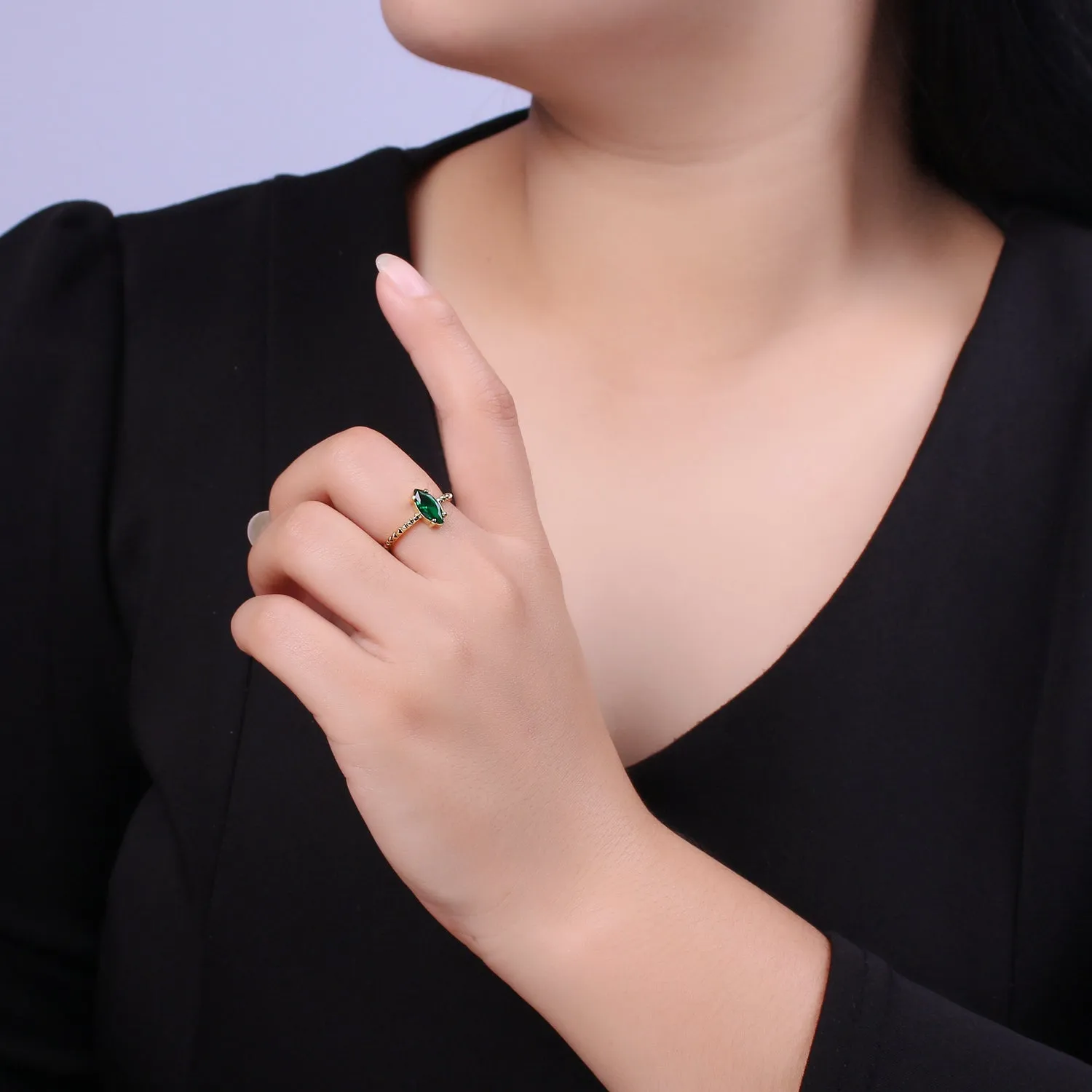 Gold Eye Cut Blue Pink Green Clear Aqua CZ Dainty Cocktail Ring Open Adjustable U-244 ~ U-248