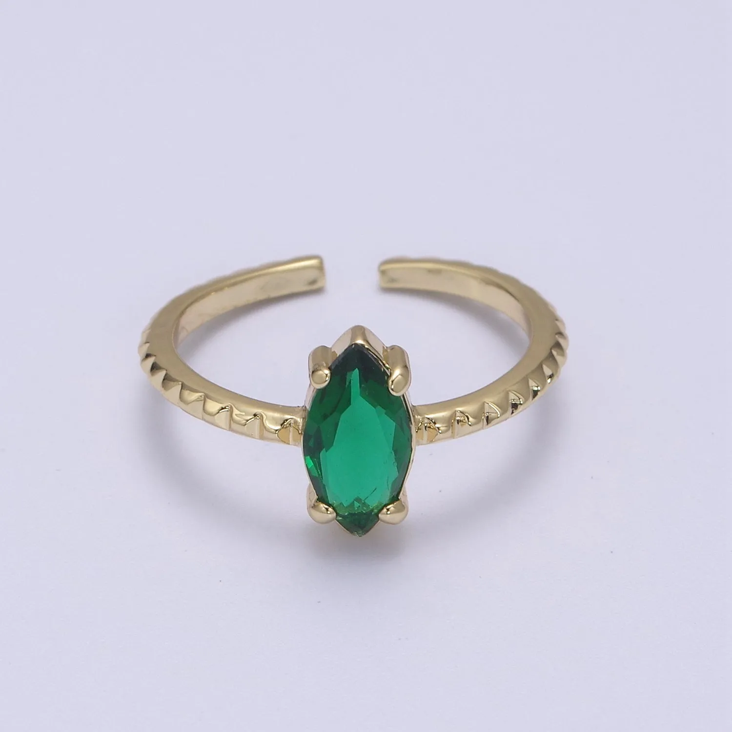 Gold Eye Cut Blue Pink Green Clear Aqua CZ Dainty Cocktail Ring Open Adjustable U-244 ~ U-248