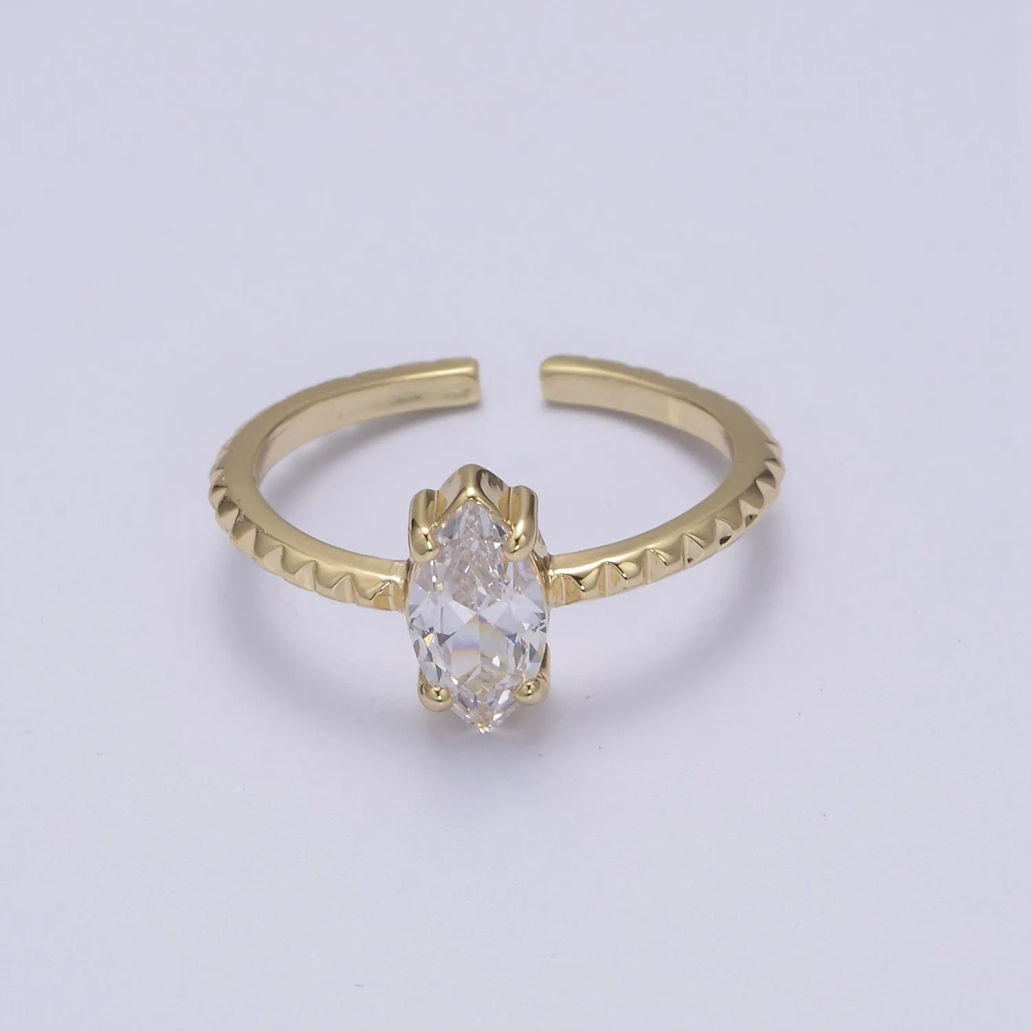 Gold Eye Cut Blue Pink Green Clear Aqua CZ Dainty Cocktail Ring Open Adjustable U-244 ~ U-248