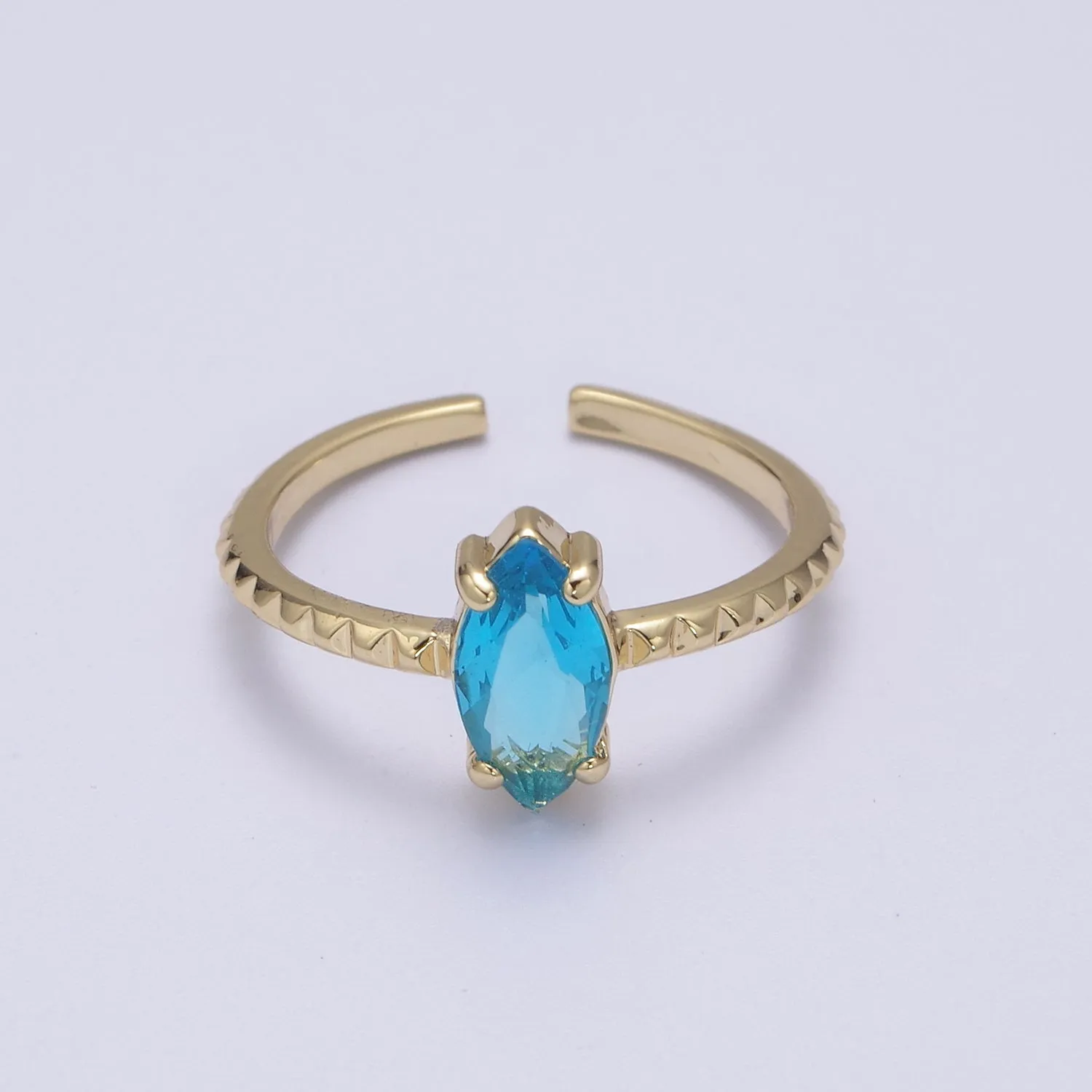 Gold Eye Cut Blue Pink Green Clear Aqua CZ Dainty Cocktail Ring Open Adjustable U-244 ~ U-248