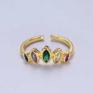 Gold Filled Rainbow Multicolor Marquise CZ Adjustable Ring | Y-454