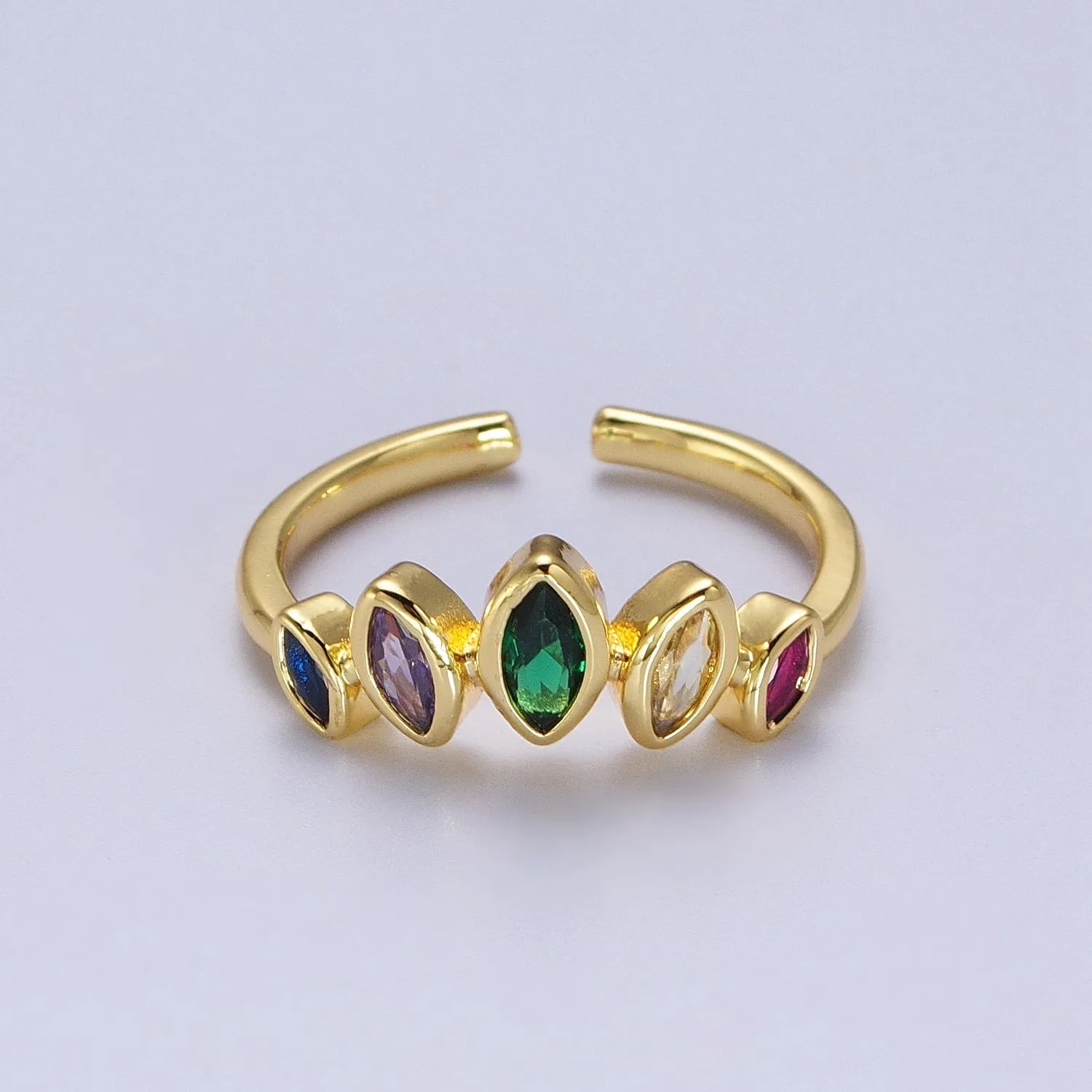 Gold Filled Rainbow Multicolor Marquise CZ Adjustable Ring | Y-454