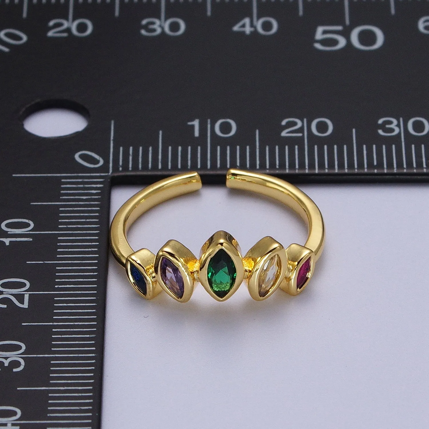 Gold Filled Rainbow Multicolor Marquise CZ Adjustable Ring | Y-454