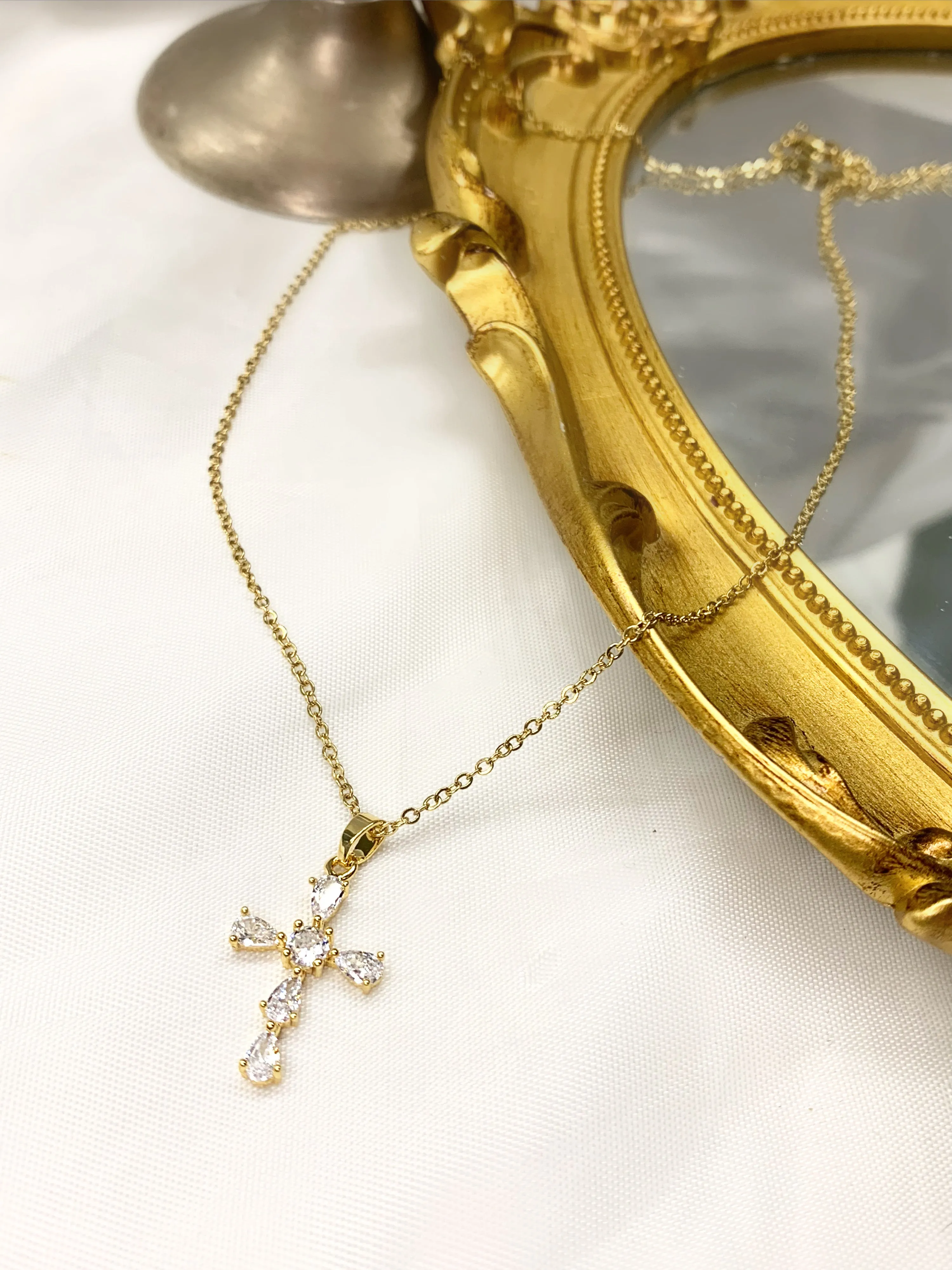 Gold Pavé Cross Necklace