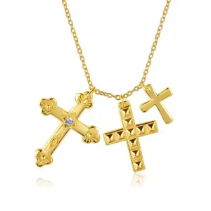 Gold Plated 925 Sterling Silver Three Cross Pendents Necklaces