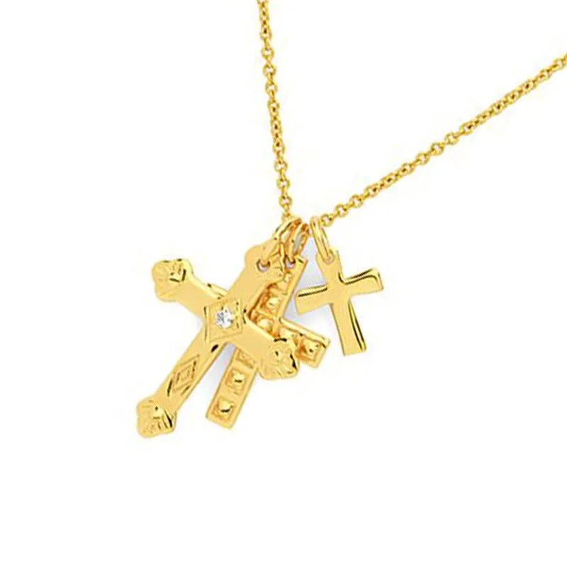 Gold Plated 925 Sterling Silver Three Cross Pendents Necklaces