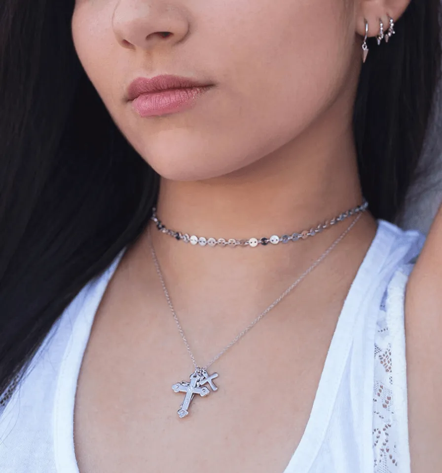 Gold Plated 925 Sterling Silver Three Cross Pendents Necklaces