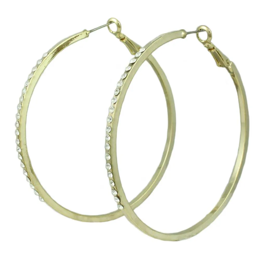 Gold-plated Crystal Studded Large Hoop Earring - REC031G