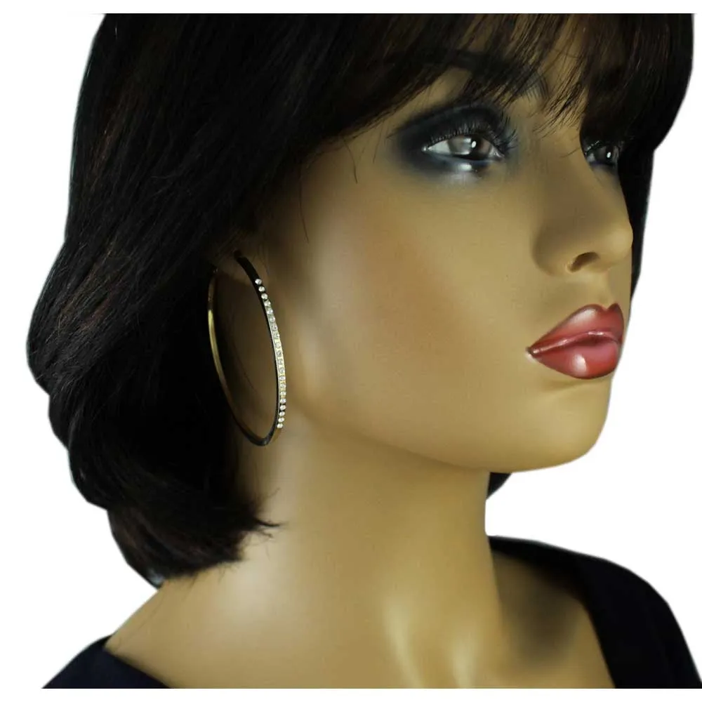 Gold-plated Crystal Studded Large Hoop Earring - REC031G