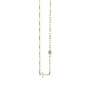 Gold Plated Sterling Silver Cross Necklace with Bezel Set Diamond