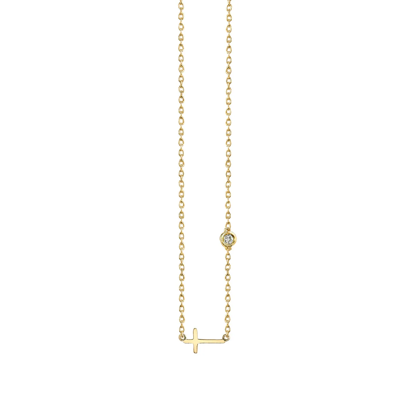 Gold Plated Sterling Silver Cross Necklace with Bezel Set Diamond