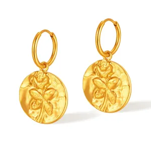 Gold Rose Flower Hoop Earrings