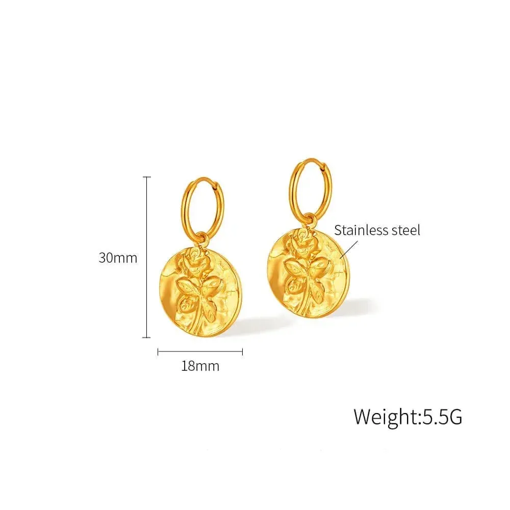 Gold Rose Flower Hoop Earrings